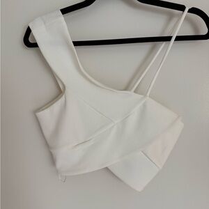 Zara White Asymmetrical Sleeveless Crop Top